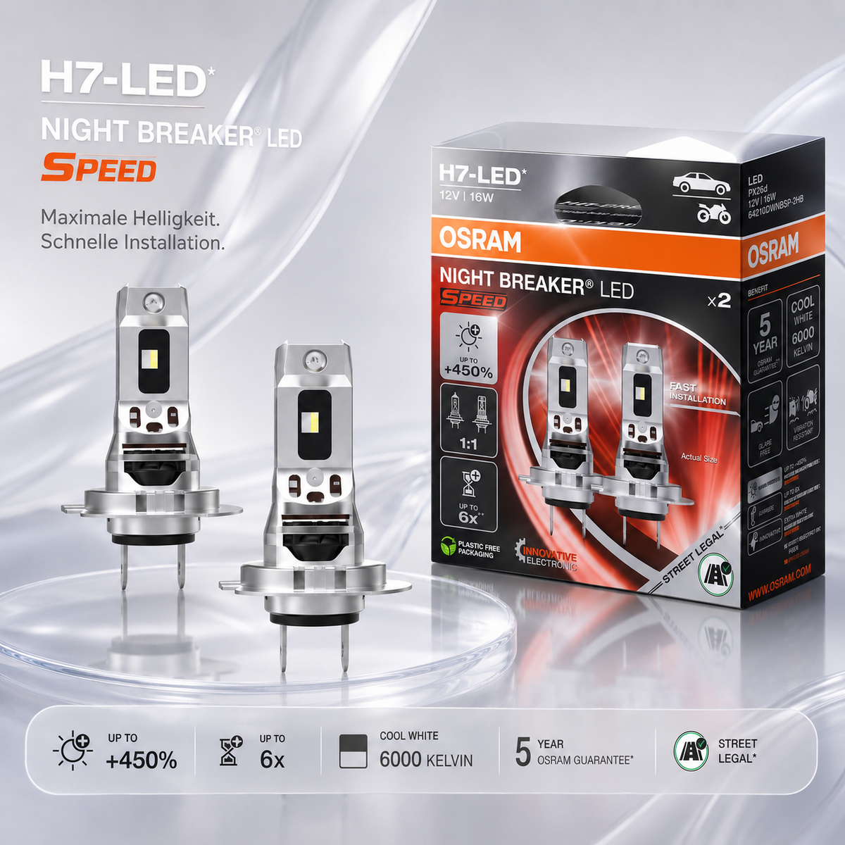 2St. OSRAM H7 LED Speed NextGen.2  NIGHT BREAKER up to 450 PROZENT StVZO-Konform