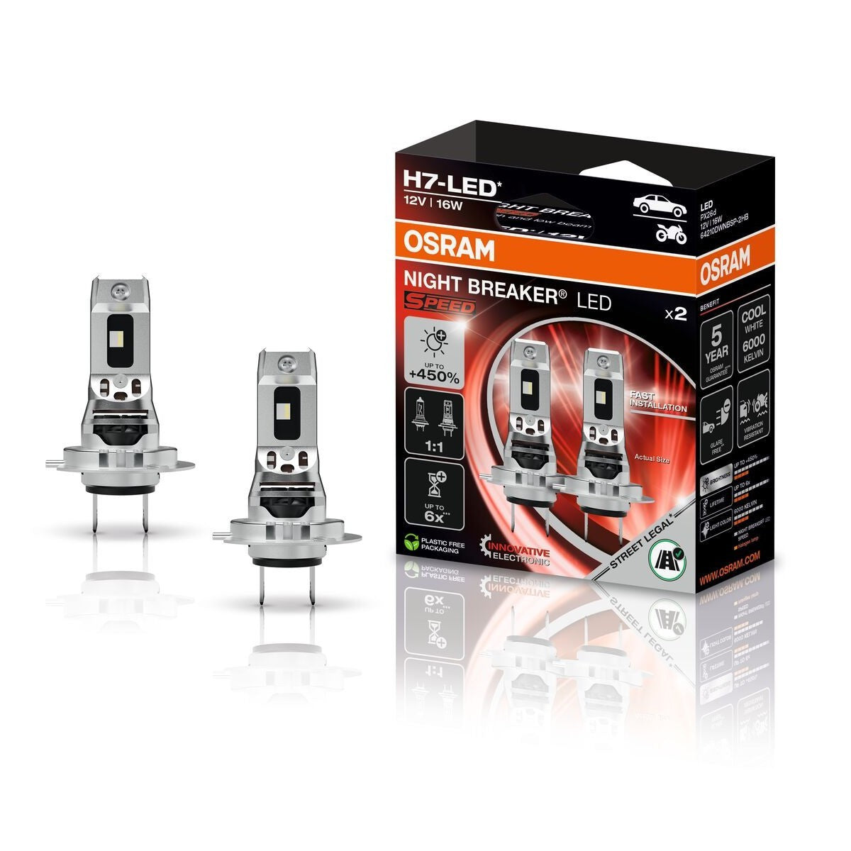 2St. OSRAM H7 LED Speed NextGen.2  NIGHT BREAKER up to 450 PROZENT StVZO-Konform