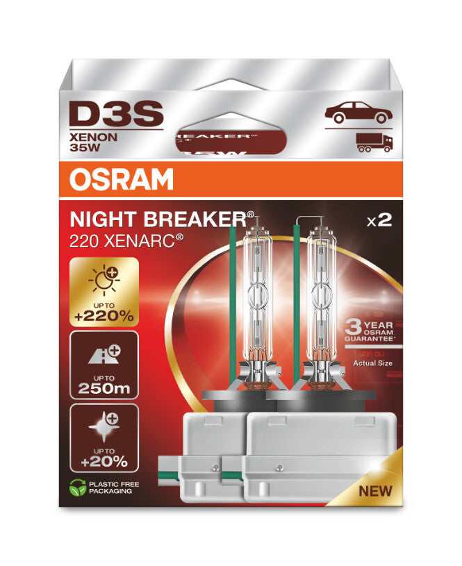 2x D3S OSRAM NIGHT BREAKER NEW GEN XENON Version 220 Percent 3 YEAR